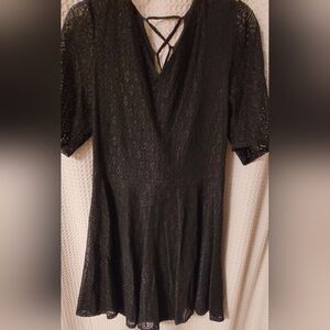 Black Lined Lace Dress With Laced Back, Short Sleeve, Size XL